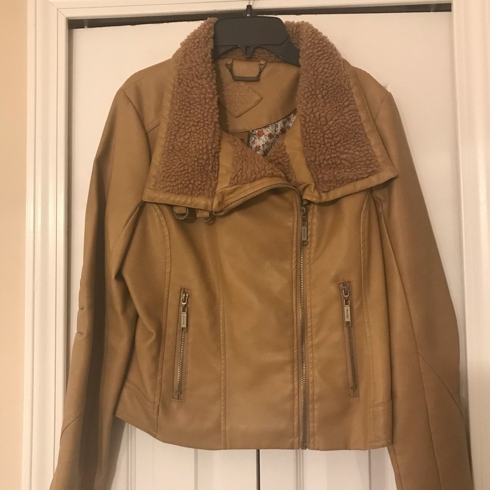 JouJou Leather and Faux Fur Brown Jacket Medium